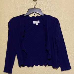 Elle Sweater Open Cardigan S Navy Blue Short Cropped Long Sleeve Viscose Nylon
